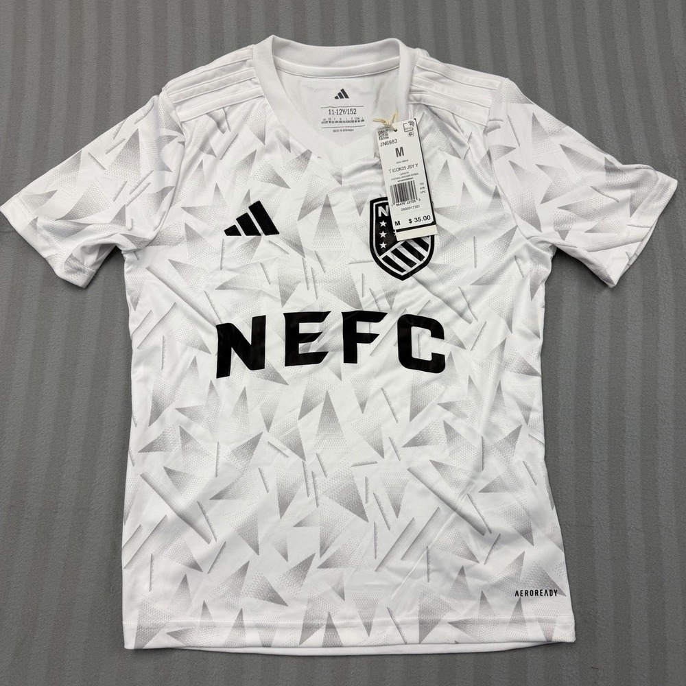 Adidas Aeroready‎ Youth Soccer Jersey White Black Short Sleeve Shirt 11-12Y NEFC